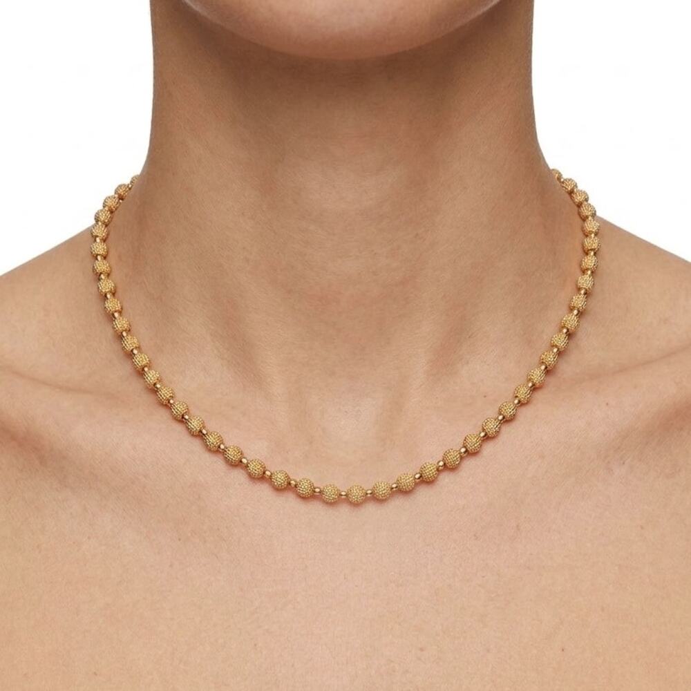 Vintage Napier Gold Tone Textured Bead Necklace Ridged Ball Strand Signed Choker